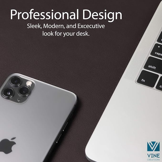 Vine Creations Leather Desk Mat Large 36" x 20", Desk Protector Mat, PU Leather Desk Pad, Large Mouse Pad, Desk Blotter, Desk Pads on Top of Desks, Desk Matt for Desktop, Office Desk Mat (Dark Brown)