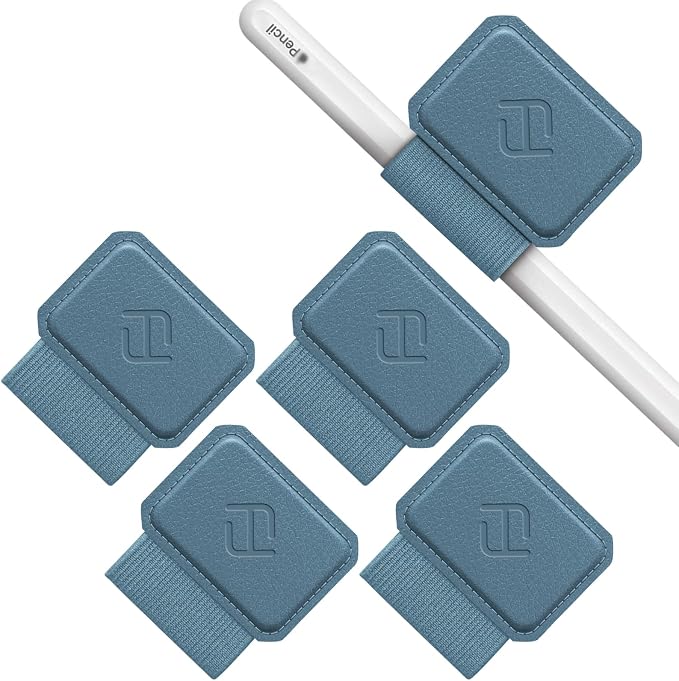Fintie 4 Pack Pen Loop Holder for Apple Pencil Pro, USB-C/1st/2nd Gen | Elastic Adhesive PU Leather Sleeve, Secure Pen Holder, Attaches to Tablet Cases, Fits Stylus Pens, Ocean Blue