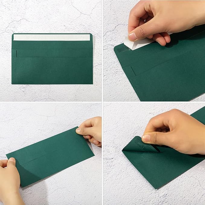 100 Pack Colored #10 Business Envelopes, 4.13 x 9.49 Inches, Dark Green | Self Seal, Standard Envelopes, For Office Checks, Business Letter Mailing, Greeting Card