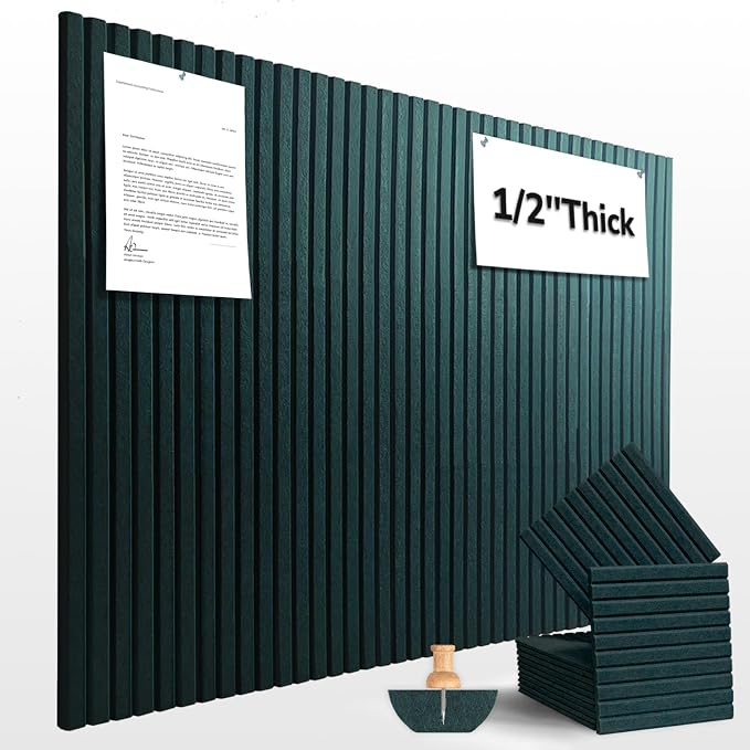 48" x 36" Large Felt Bulletin Board 1/2" Thick, Forest Green | 12 Pack Felt Tiles, Cork Board Alternative, 60 Adhesive Tabs, Pin Board for Home Office Decor with Easy Install