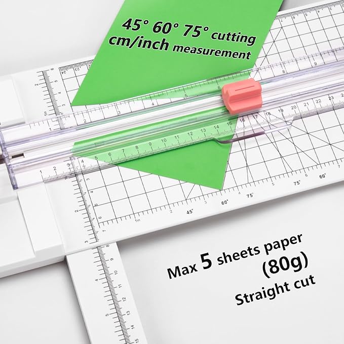 Paper Cutter for Craft：Paper Trimmer, Perforator, Folding, Pinking Cutting on Paper, Vinyl, Cardstock, Photo for Scrapbooking and Cardmaking Plus Sideways Ruler, Pink, Worklion