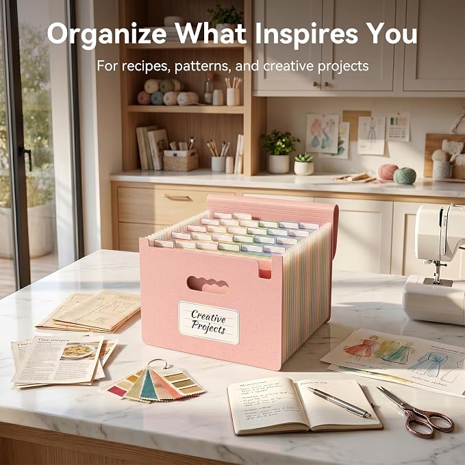 ThinkTex Accordion File Organizer, 26 Pockets File Folders, Soft Dusty Pink | Monthly Bill Receipt Documents Organizer, A-Z Colorful Tabs, Letter/A4 Size for Classroom Office Organization Home Hospital