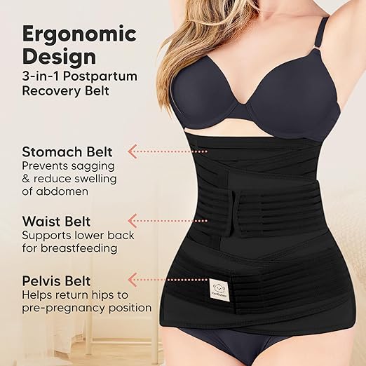 3 in 1 Postpartum Belly Support Recovery Wrap – Postpartum Belly Band, After Birth Brace, Slimming Girdles, Body Shaper Waist Shapewear, Post Surgery Pregnancy Belly Support Band (Midnight Black, XL)