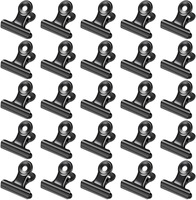 30 Pack Bulldog Clips 0.87 Inch Small Hinge Paper Clips Metal Hinge Clips for Crafts, Food Bags, Drawings, Photos at Home Kitchen & Office Usage, Black, 22mm