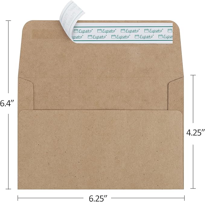 Eupako A4 Brown Photo Envelopes 4x6, 100 Pack Self Seal Envelopes for 4x6 Cards, Photos, Invitations, Wedding, Graduation, Baby Shower, 4.25 x 6.25 Inches