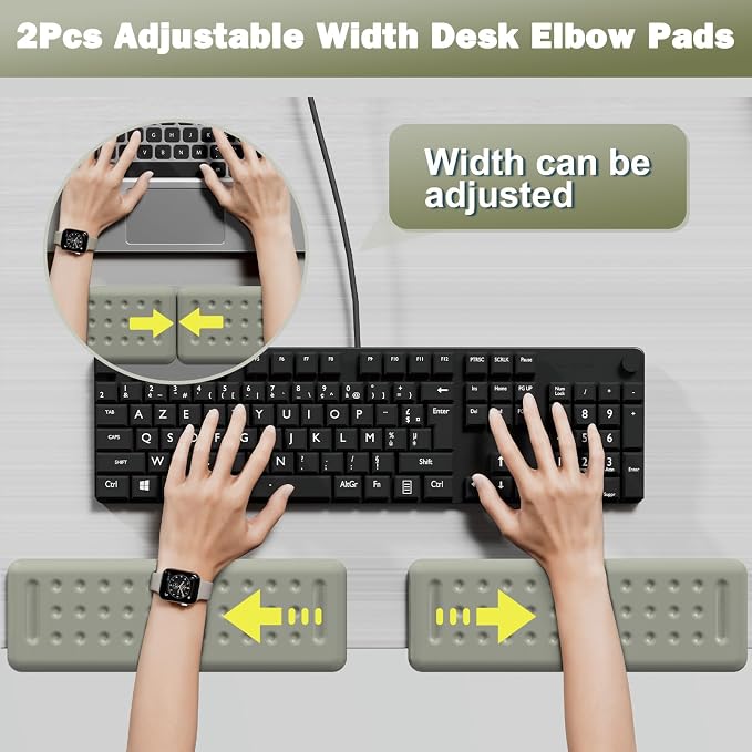 Leolee L-Shaped Desk Elbow Pads for Desk, Grey Memory Foam Arm Rest | for Desk with Non-Slip Base, Ergonomic Desk Edge Cushion, Wrist Rest for Computer Keyboard, Typing, Office, Home (2 Piece)