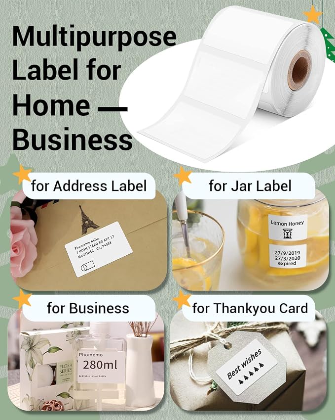 Phomemo Labels 3 Rolls, 1.57"x1.18", for M110/M100/M220/M108, 960 PCS | Square 40×30mm Name Thermal Stickers for Kids & School, 3 Rolls, for Barcode, Logo, Business, Home, Peptide Vial, White