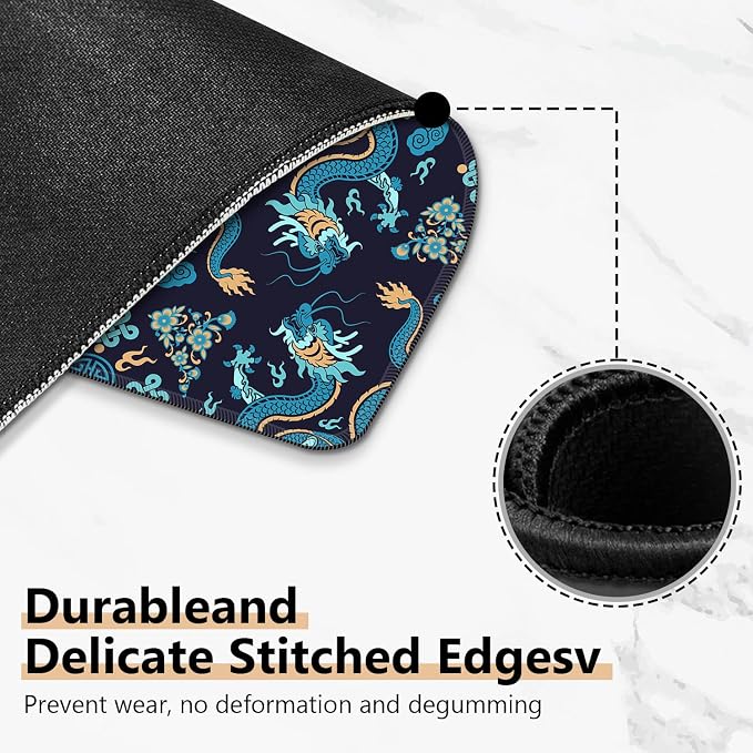 Blue Chinese Dragon Mouse Pad, Mystical Traditional Asian Oriental Creature Square Mousepad Mouse Mat with Anti-Slip Rubber Base for Computer Laptop Home Office Desk, 9.5x7.9 in