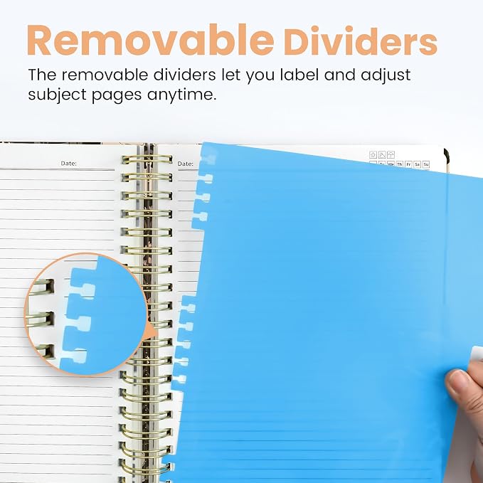 Spiral Notebooks for Work 5 Subject Notebook with Removable Dividers | Aesthetic Hardcover Journal for Women 8.5" x 11" College Ruled 280 Pages Journal for School & Note Taking, Wild Rose