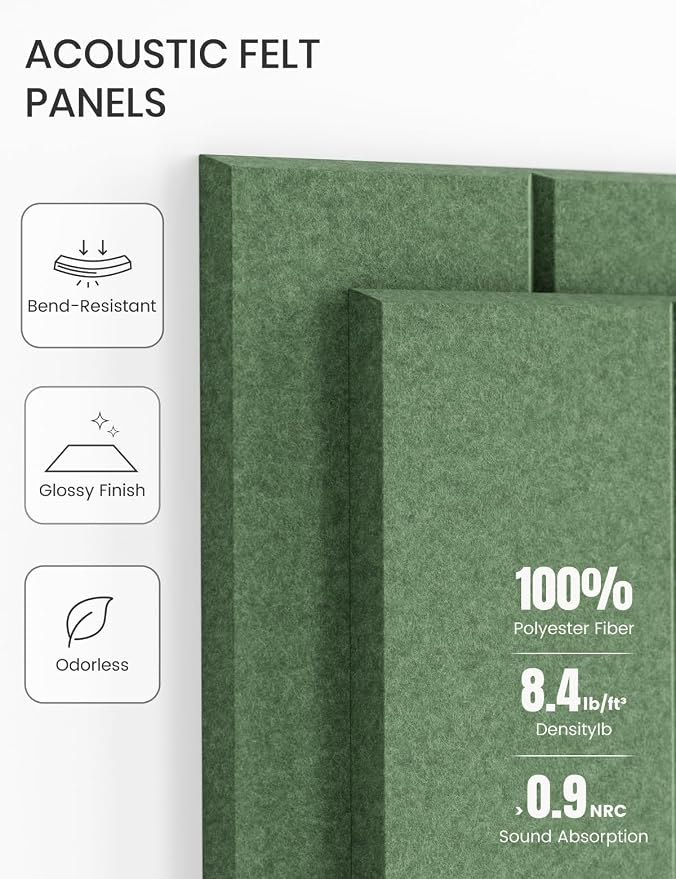 28" x 18" Felt Bulletin Board Tiles, Bold Stripe, Moss Green | 6-Pack Cork Board Alternative, 30 Adhesive Tabs, Push Pin Board, Wall Decor, Office, Home, Classroom, Dorm