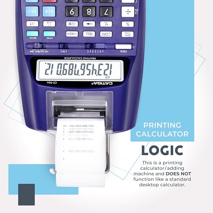 CATIGA Printing Calculator with Tape Print Out - 10 Key Adding Machine with Paper Roll, Desktop Electric Calculator for Accounting, Business, Finance, Home Office Use CP90A
