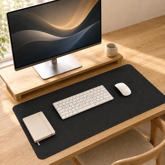 Leather Desk Mat 24" x 17", Non-Slip Waterproof PU Leather Desk Pad Protector, Large Mouse Pad & Writing Mat for Office, Home, Laptop and Keyboard, Black