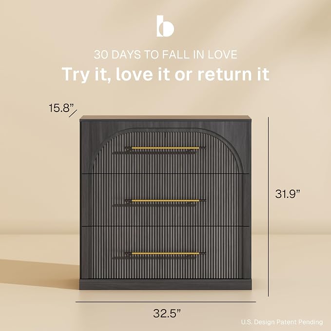 BELLEZE Bookcase with 3 Drawers, Set of 3 Modern Book Shelf with Metal Handle, 97'' Wood Bookshelves for Living Room Office Entryway (Ebony)