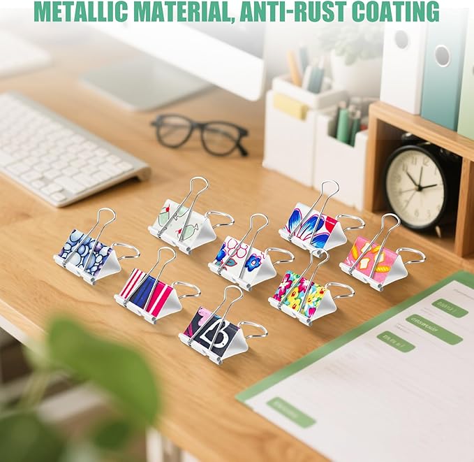 Mini Decorative Binders Cute Colorful Stainless Steel Clips, 24Pcs 6 Assorted Colors (4 Each)，Multipurpose Utility Clips for Office, Kitchen, School, Crafts, and Home Organization