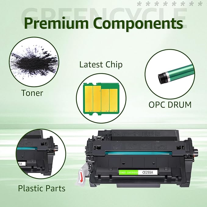 greencycle P3015 55A Compatible Toner Cartridge Replacement for HP 55A CE255A 55X CE255X for HP LaserJet P3015 P3015dn P3015x Pro 500 MFP M521dn M521dw M521 M525 Printer (Black, 2-Pack)