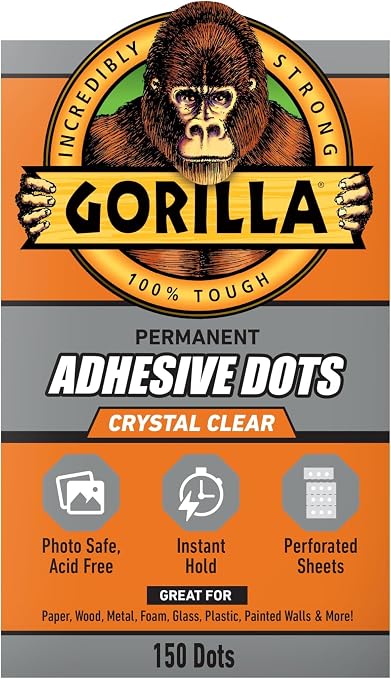 Gorilla Adhesive Dots, Double-Sided Clear | 0.5" Diameter | No Mess | Photo Safe | 150 Pieces, Pack of 8
