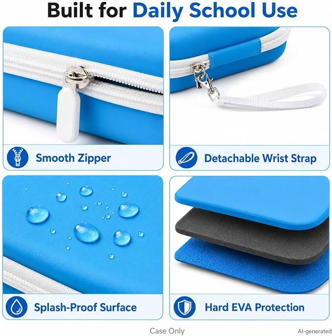 Blue Calculator Case for TI-30XS/TI-30XIIS/TI-30Xa/TI-36X Pro | Hard EVA Shell, Two-Layer Mesh Pockets, Elastic Holder, Wrist Strap, 8.27x 3.94 x 2.36 in, School Exam Carry