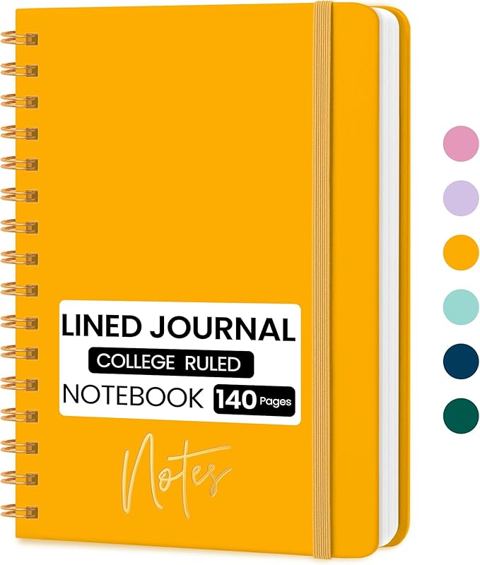 Lined Spiral Journal Notebook, A5 College Ruled Notebook for Journaling, Note-Taking, and Daily Planning, Durable Hardcover with an Elegant Design, Yellow