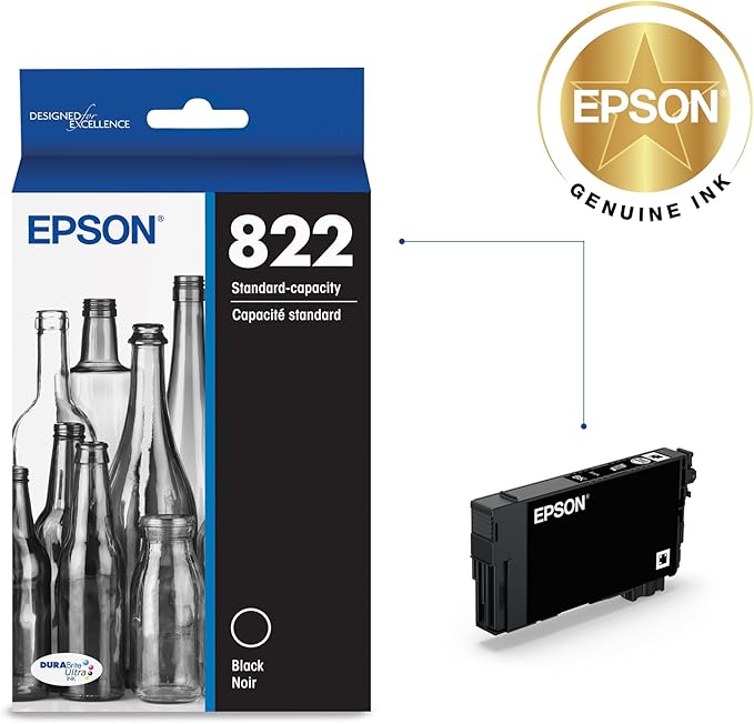 EPSON 822 DURABrite Ultra Ink Standard Capacity Black Cartridge (T822120-S) Works with WorkForce Pro WF-3820,3823, 4820, 4830, 4833, 4834