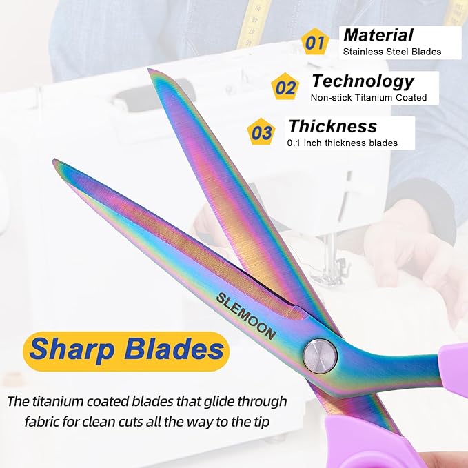 10" Scissors All Purpose, Heavy Duty Professional Tailor Scissors for Fabric Cutting, Leather Craft & Sewing Projects, Light Purple