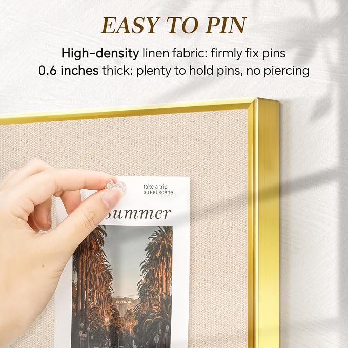Linen Bulletin Board, 36"x24" Decorative Fabric Pin Board Vision Board | Gold Aluminum Frame, Upgraded Beige Canvas Surface, Wall Mounted, for Home Office Bedroom Dorm Wall Decor