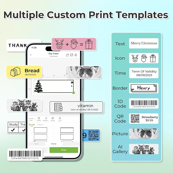 Nelko P21 Label Maker Machine with Tape, Bluetooth Label Printer, White | Creative App & Multiple Templates, Inkless Printing, Built-in Cutter, Ideal for School, Teacher Supplies, Office, and Home