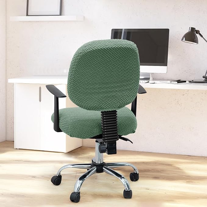 MIFXIN Computer Office Chair Cover Stretch Elastic Slipcover 2 Piece Stretchy Jacquard Computer Chair Seat Covers Protector for Home Office Rotating Chair, Only Covers, NO Chair (Green)