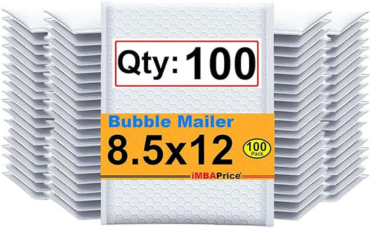 iMBAPrice 8.5x12 Inch White Poly Bubble Mailers #2, 100-Pack – Self-Seal Padded Envelopes, Waterproof Shipping Bags for Cosmetics, Electronics & E-Commerce Packaging