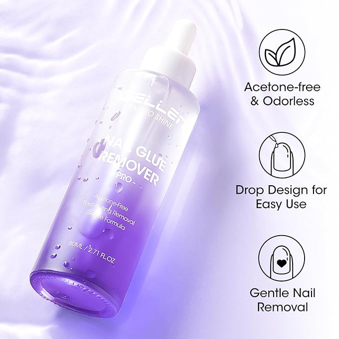Gellen Nail Glue Remover for Press on Nails, 80ML Gel Nail Glue Remover for Fake Tips, Non Acetone Gentle Glue Off for False Nails, Odorless Easy Glue Debonder, Not for Gel Nail Polish