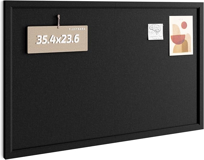 Fluxynara 35.4" x 23.6" Felt Frame Bulletin Board, Black | Cork Board Alternative with 24 Removable Adhesive Tabs, Foldable Pin Board for Wall, Home, Office, Classroom & Dorm
