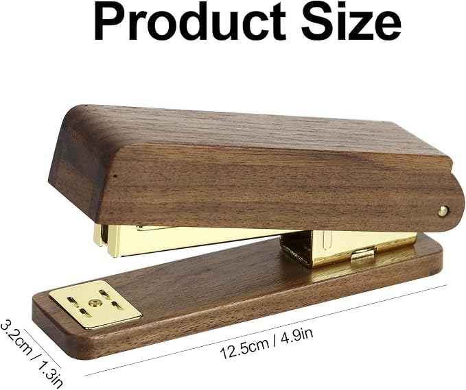 MultiBey Walnut Wood Stapler for Desk, 25 Sheet Capacity with 1000 Staples | Jam-Free Natural Woodgrain Stapler. Retro Desktop Staplers & Accessories for Office, Home & School