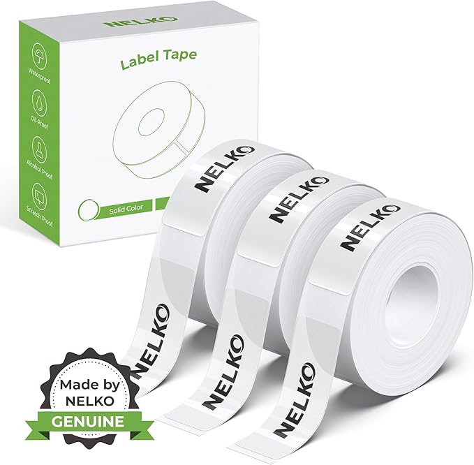 NELKO Genuine P21 Label Maker Tape,14x40mm, 3-Roll, Transparent | Easy to Peel, BPA-Free, Strong Adhesion, Water-Resistant & Oil-Proof, Great for School, Office, Home, Kitchen, Black on White