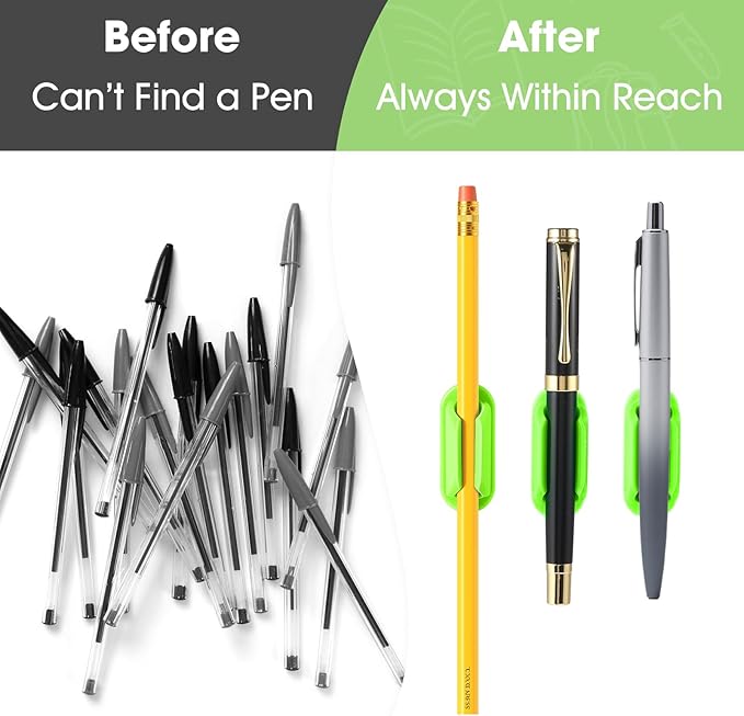 20 PCS Adhesive Pencil Holders for Desk, Silicone Pen Holder for Notebook Wall Clipboard, Durable Pencil Holder for Classroom School Office Home Teacher Student Supplies, Green