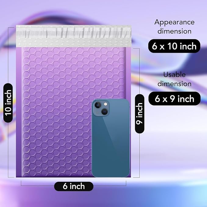 Fuxury Opaque Bubble Mailers 6x10"100 Pack Gradient Purple Padded Envelopes | Usable Size 6x9" Strong Adhesion Bubble Shipping Envelopes for Mailing Jewelry, Makeup #0 Thick Bubble Padded Mailer