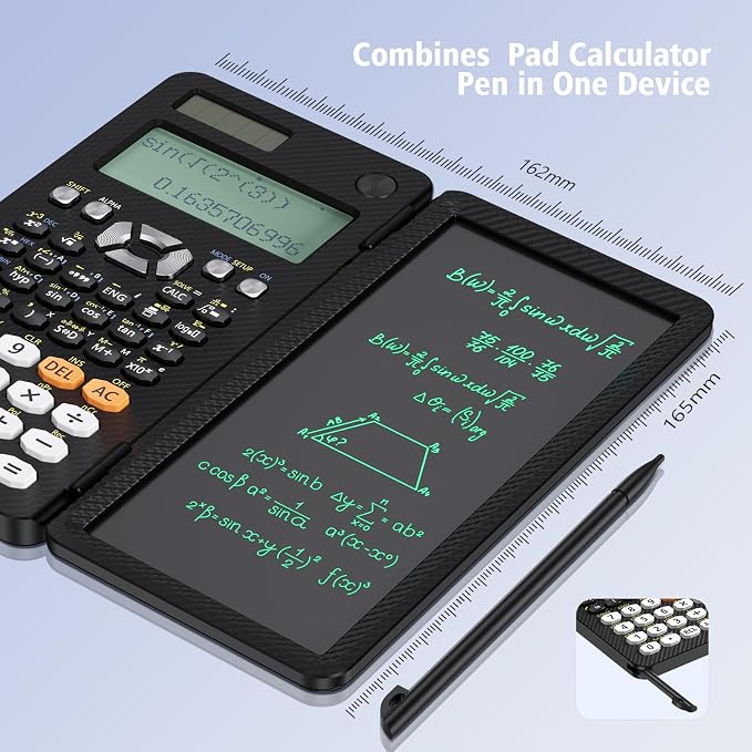 991ES MAX 417 Functions Scientific Calculators 4-Line Display with Notepad | ROATEE Rechargeable CalcNote, Foldable Portable for High School College Students and Teacher Back to School Supplies(Black)