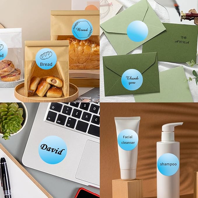 2 Inch Blue Round Thermal Sticker Labels, Self-Adhesive Circle Direct Thermal Labels, Multi-Purpose Roll Sticker Labels for DIY Logo Design, QR Code, Name Tag（ 600 Labels，1 Roll）