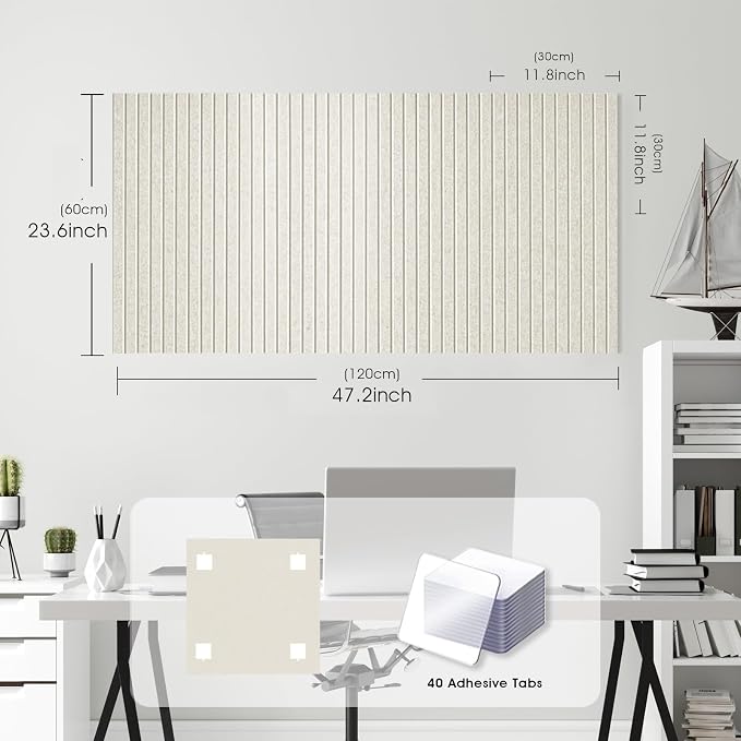Large Felt Bulletin Board 48" x 24", Oatmeal | 8 Pack Felt Tiles, 40 Adhesive Tabs, Cork Board Alternative for Walls, Push Pin Board for Home Office Decor