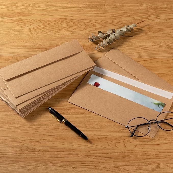 100 Pack Colored #10 Business Envelopes, 4.13 x 9.49 Inches, Brown | Self Seal, Standard Envelopes, For Office Checks, Business Letter Mailing, Greeting Card
