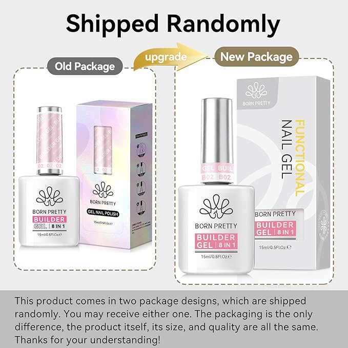 BORN PRETTY Builder Gel for Nails, 8-in-1 Extension Gel Strengthener Gel Hard Builder Nail Gel Base Top Gel, Sheer Pink Gel Builder Rhinestone Nail Glue Gel in A Bottle Nails 15ML
