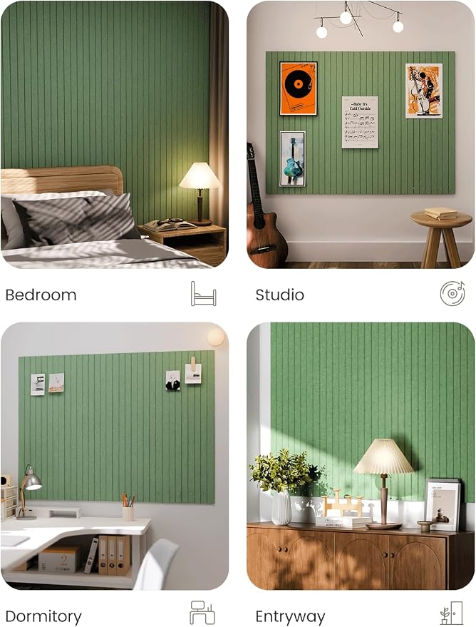 Fluxynara 48" x 36" Large Felt Bulletin Board, Moss Green | 12 Pack Cork Board Alternative with 60 Safe Adhesive Tabs, Pin Boards for Wall Decor, Home, Office, Classroom,Dorm