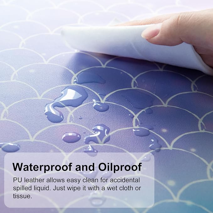 QiyI PU Leather Large Mouse Pad, 31.5" x 15.7", Gradient Fish Scales | Desk Décor Accessories, Extended Size, Waterproof & Easy to Clean, Smooth Surface, Non Slip Desk Organization
