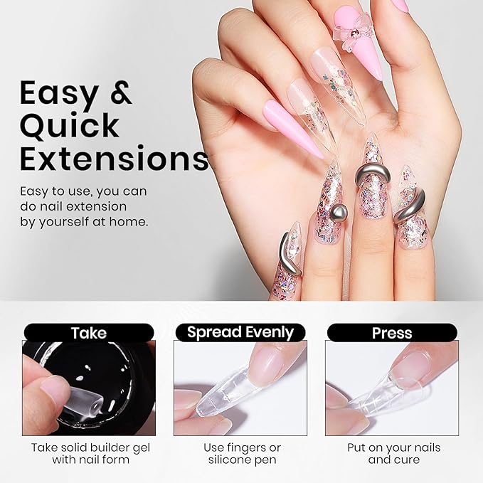 MIZHSE 30g 3D Gel Nail Art Sculpting Gel and 15g Rhinestone Glue, Clear Solid Builder Gel for Nails Hard Nail Builder Gel 3D Molding Gels Non-Sticky U V LED Nails Charm Glue 3D Art Salon Home DIY