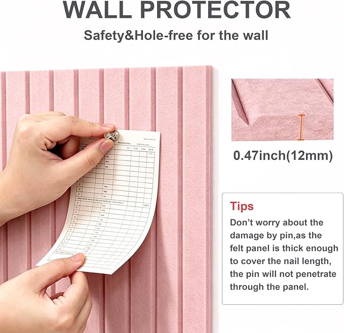 0.47" Thick Felt Pin Board 48"x36" Large Cork Board Alternative 12 Pack 11.81"x11.81"Felt Bulletin Board Wall Tiles Notice Board with 60 Pushpins for Home Office School(Fine-Coral Pink)