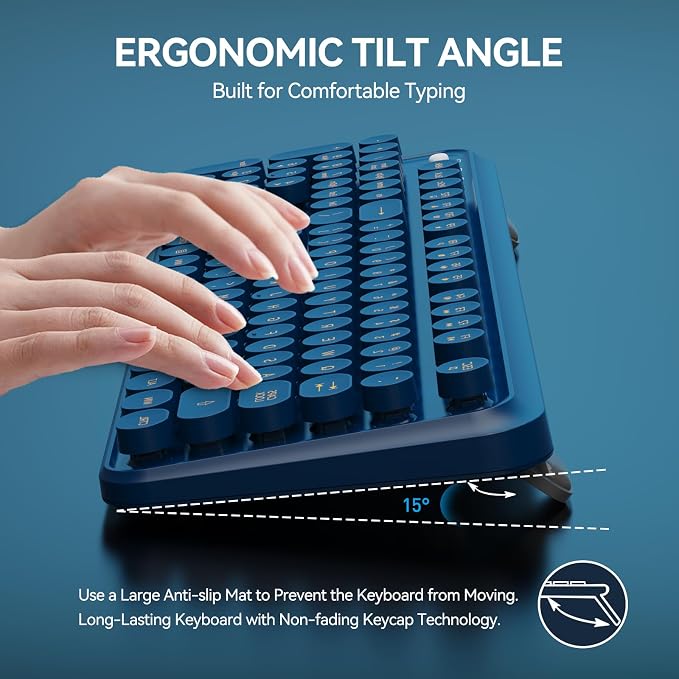 Wireless Keyboard and Mouse Combo, 104 Keys Full-Sized 2.4 GHz Round Keycap Colorful Keyboards, USB Receiver Plug and Play, for Windows, Mac, PC, Laptop, Desktop (DarkBlue)