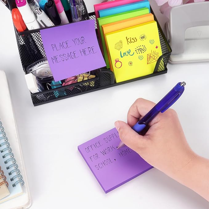 Sticky Notes 3x3 in, Bright Colors Self-Stick Pads, 24 Pads, 70 Sheets/Pad