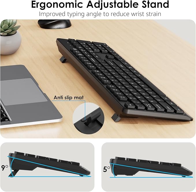 BKA BYA Wireless Keyboard and Mouse Combo,Full Size Quiet Keyboard and Mouse, 2.4GHz USB Receiver, Cordless Silent Keyboard and Mouse for PC, Windows, MAC, Laptop, Black