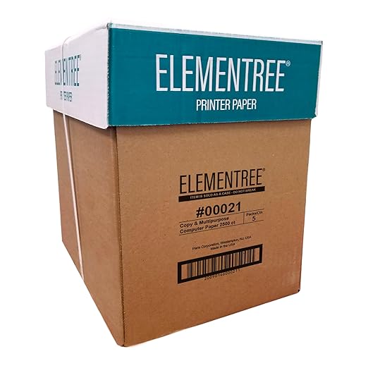 Elementree Paper Case 8.5" x 11" – Sustainable Made from Sawmill Waste – 20 lb Copy & Multipurpose Computer Paper – 2500 Sheets – Made in the USA - Printer & Copier Compatible (00021)
