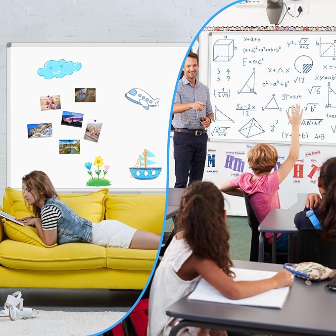 Lockways Large 60" x 40" Magnetic Dry Erase White Board Wall Mounted | Whiteboard with Pen Tray, Aluminum Message Presentation Memo Board for Office & School