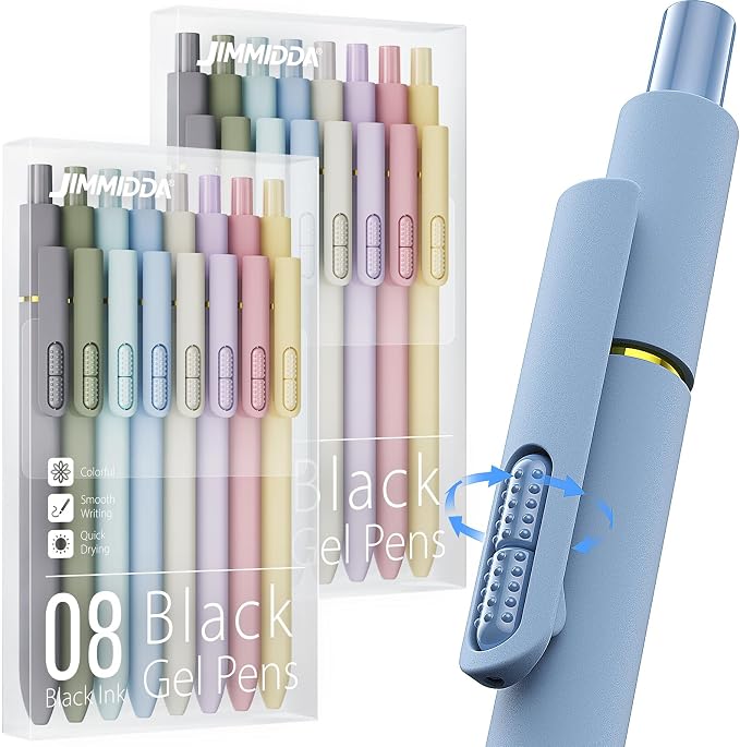 16 Pack Gel Pens, Black Ink Quick-Drying No Smudge with Fidget | 0.7mm Fine Point, Smooth Writing, Long-Lasting Ink, Stress Relief Pens for Journaling, School Office, Gift for Women Men
