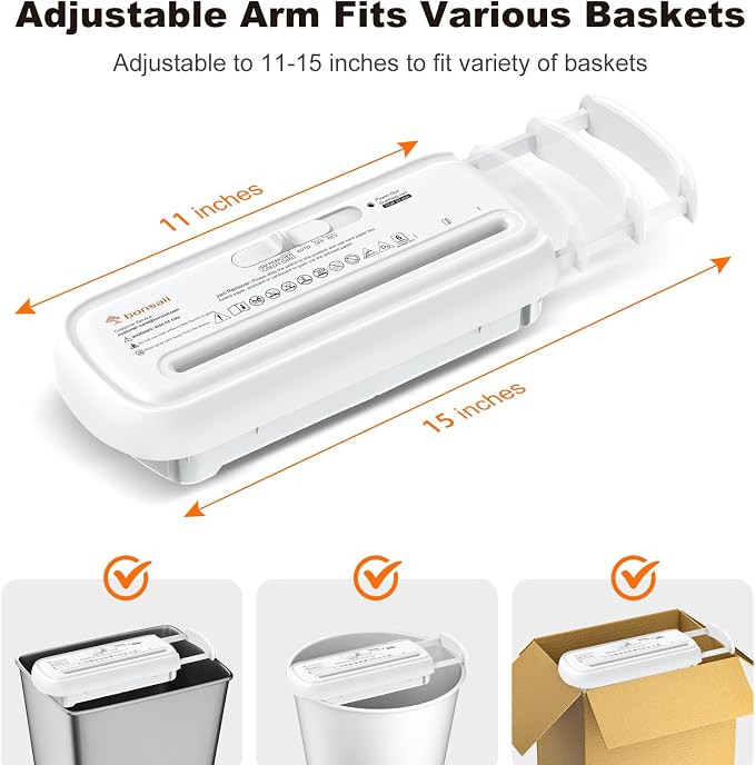 Bonsaii 6-Sheet Small Strip Cut Paper Shredder for Home,Without Basket | Extendable Arm Design, Overheat Protection, 3.4 Gal Wastebasket, Small Shredder for Home Office Use